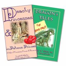 CHILDRENS TWIN BOOK SET CHRISTMAS WHOLESALE EARLY BIRD SPECIAL 41% OFF - PEACHY PRINCESSES and DRAGONS TALES FOR BOYS ONLY - A 2 Book Gift Set 